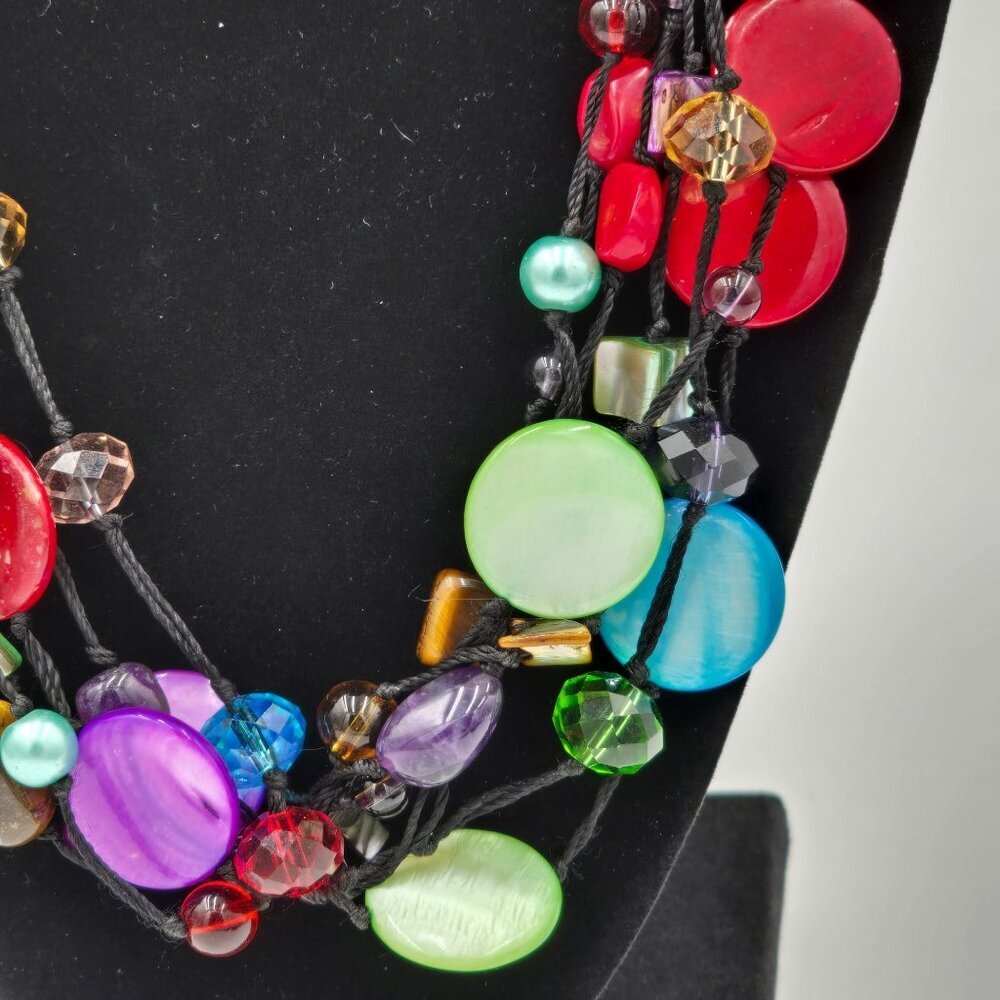 Premier Designs Multicolored Multistrand 24" Necklace Dyed Shell Glass Beads - Picture 3 of 10